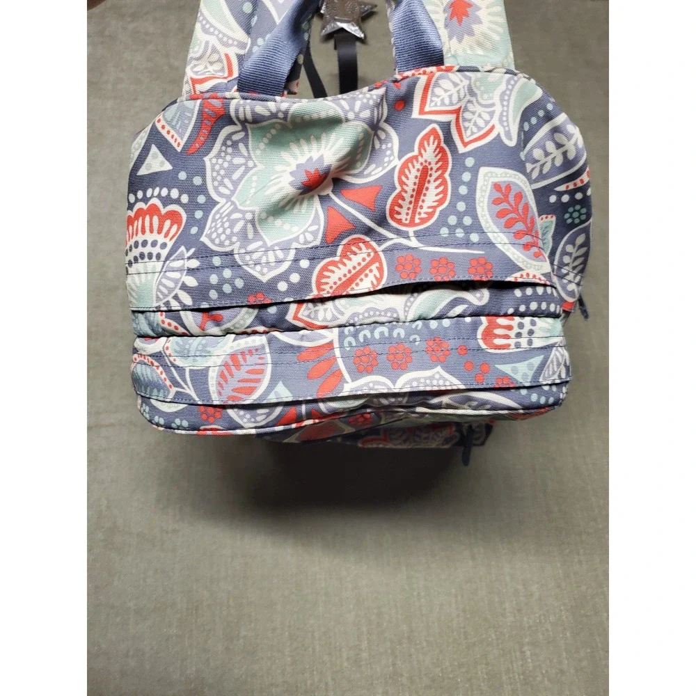 Vera Bradley Nomadic Floral Lighten Up Backpack Gray Coral Mint Canvas Bag
